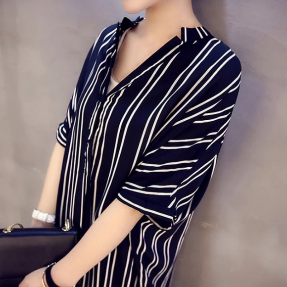 The Addison Black and White Striped Shirt Dress - Picture 4 of 8